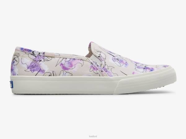 schoenen Keds dubbeldekker canvas aquarel bloemenprint slip op sneaker grijs paars vrouwen 86BZ64