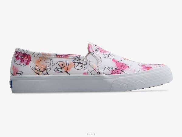 schoenen Keds dubbeldekker canvas aquarel bloemenprint slip op sneaker wit roze vrouwen 86BZ65