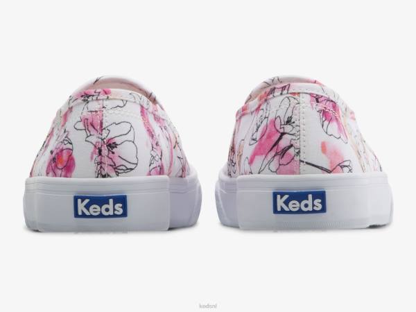 schoenen Keds dubbeldekker canvas aquarel bloemenprint slip op sneaker wit roze vrouwen 86BZ65