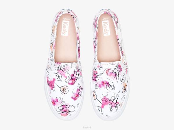 schoenen Keds dubbeldekker canvas aquarel bloemenprint slip op sneaker wit roze vrouwen 86BZ65