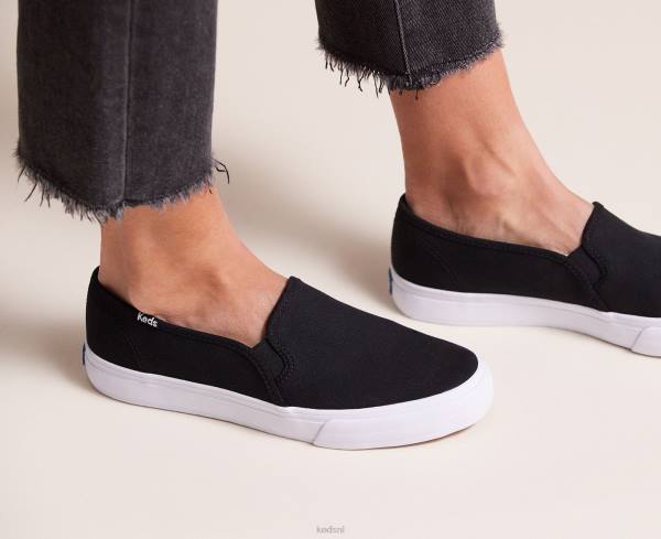 schoenen Keds dubbeldekker canvas slip op sneaker zwart vrouwen 86BZ1