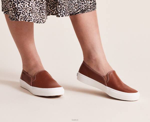 schoenen Keds dubbeldekker lederen instapsneaker cognac vrouwen 86BZ26