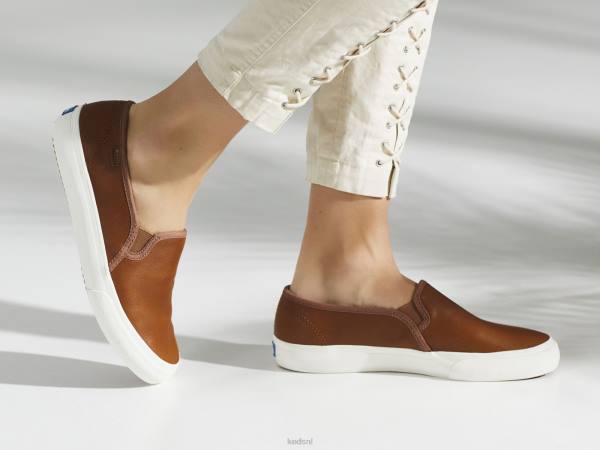 schoenen Keds dubbeldekker lederen instapsneaker cognac vrouwen 86BZ26