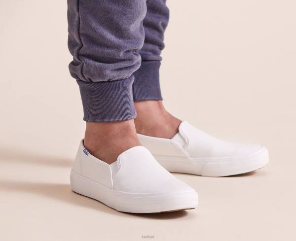 schoenen Keds dubbeldekker lederen instapsneaker wit vrouwen 86BZ28