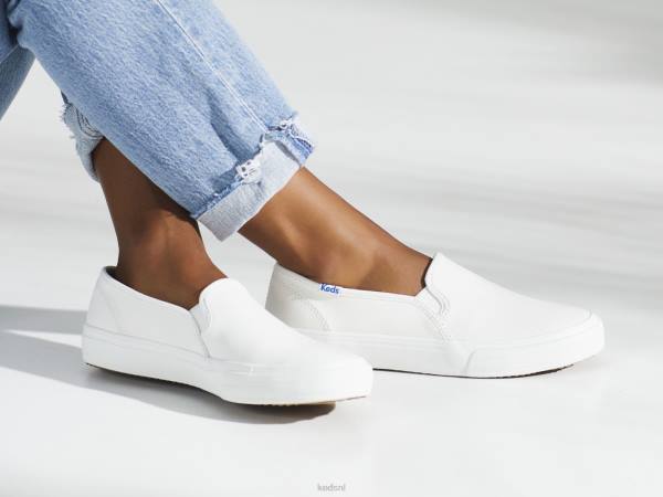 schoenen Keds dubbeldekker lederen instapsneaker wit vrouwen 86BZ28
