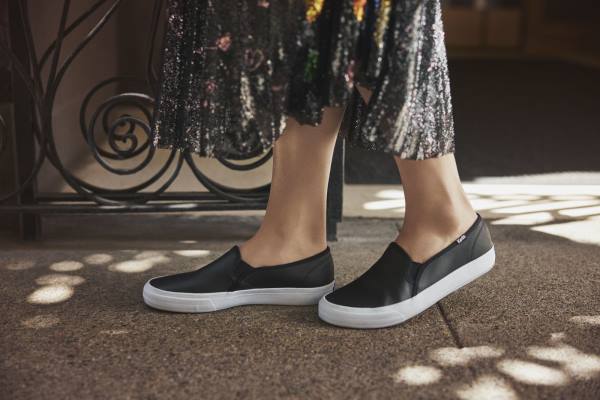 schoenen Keds dubbeldekker lederen instapsneaker zwart vrouwen 86BZ27