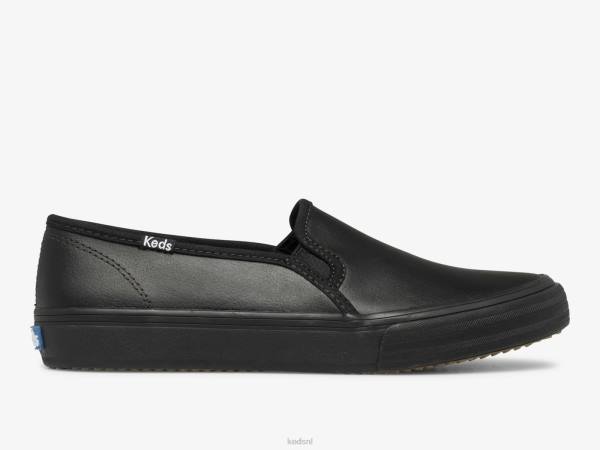 schoenen Keds dubbeldekker lederen instapsneaker zwart vrouwen 86BZ29
