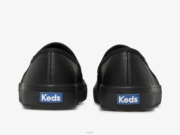 schoenen Keds dubbeldekker lederen instapsneaker zwart vrouwen 86BZ29
