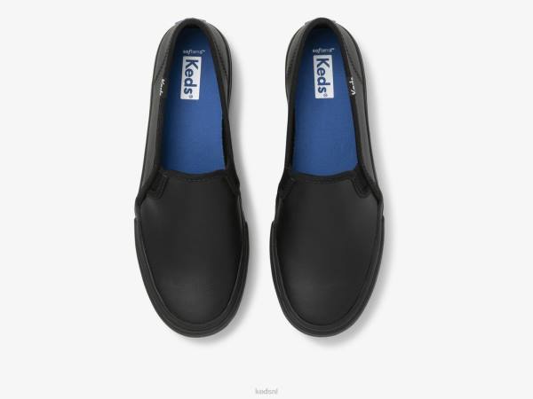 schoenen Keds dubbeldekker lederen instapsneaker zwart vrouwen 86BZ29