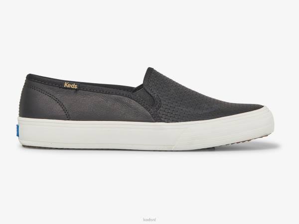 schoenen Keds dubbeldekker reliëf lederen slip op sneaker zwart vrouwen 86BZ24