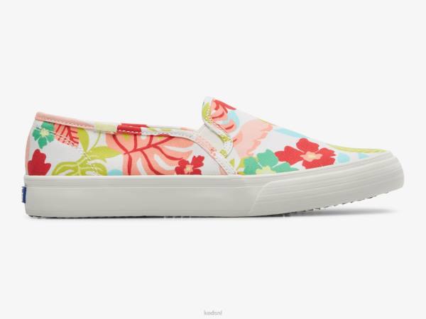 schoenen Keds dubbeldekker tropische print slip op sneaker wit koraal vrouwen 86BZ13