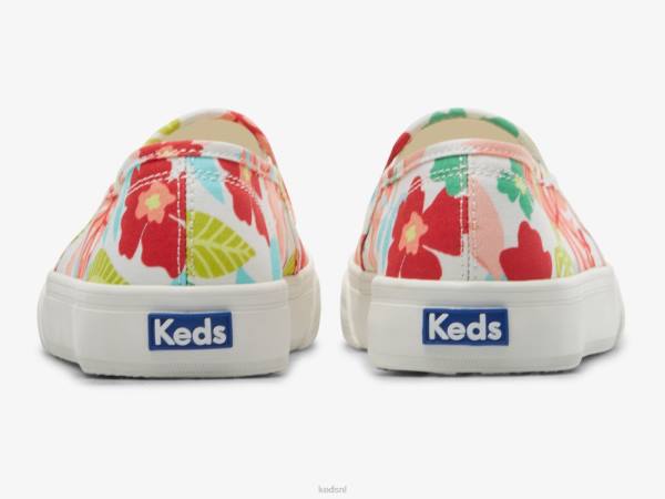 schoenen Keds dubbeldekker tropische print slip op sneaker wit koraal vrouwen 86BZ13