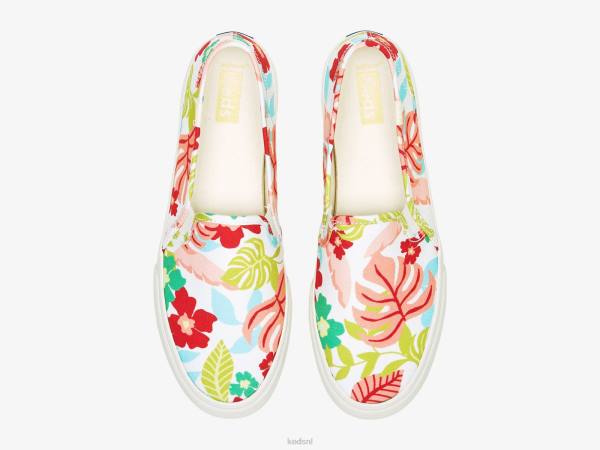 schoenen Keds dubbeldekker tropische print slip op sneaker wit koraal vrouwen 86BZ13
