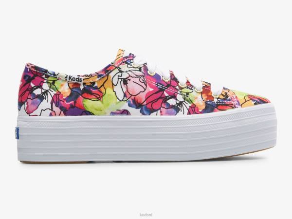 schoenen Keds driedubbele aquarel gebloemde sneaker wit paars vrouwen 86BZ162