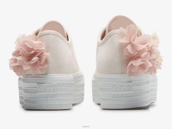 schoenen Keds driedubbele feestelijke sneaker met bloemenappliqué roze vrouwen 86BZ210