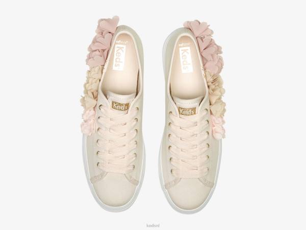 schoenen Keds driedubbele feestelijke sneaker met bloemenappliqué roze vrouwen 86BZ210