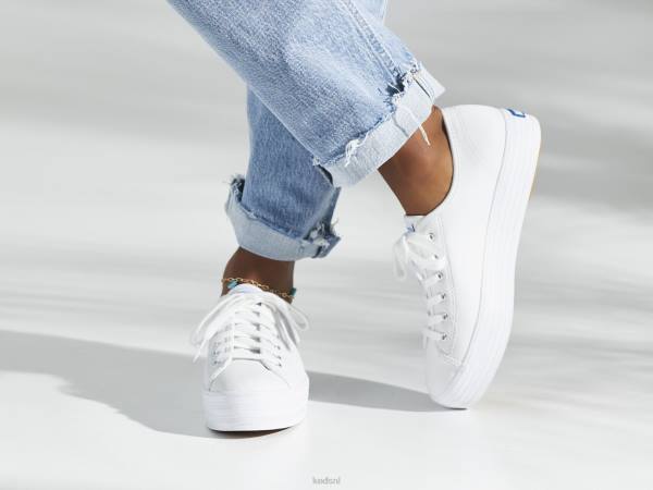 schoenen Keds driedubbele leren sneaker wit vrouwen 86BZ134