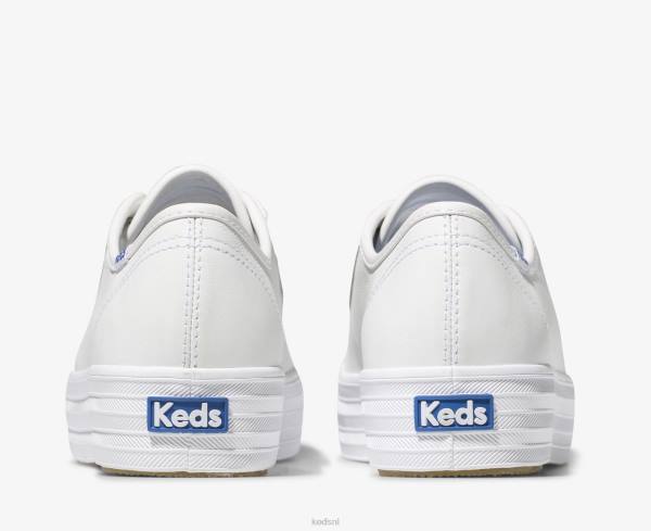 schoenen Keds driedubbele leren sneaker wit vrouwen 86BZ134