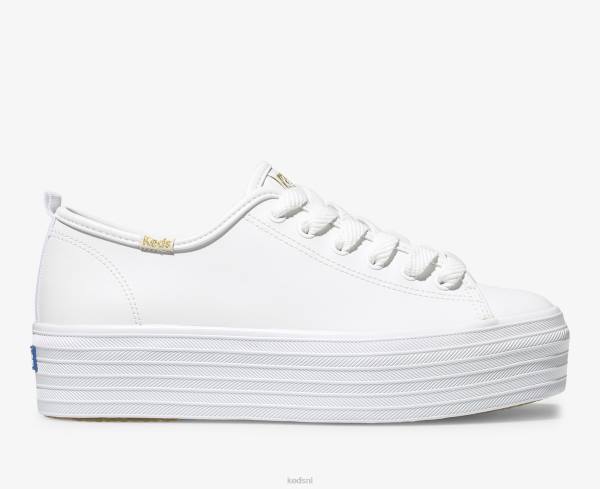 schoenen Keds driedubbele leren sneaker wit vrouwen 86BZ90