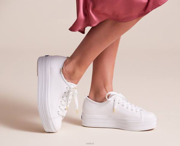 schoenen Keds driedubbele leren sneaker wit vrouwen 86BZ90