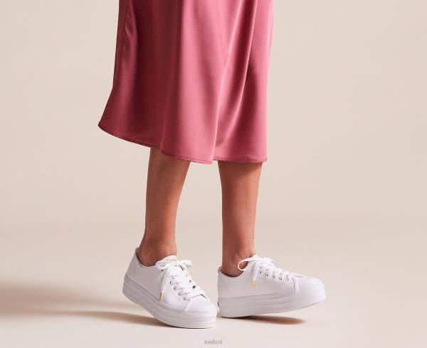 schoenen Keds driedubbele leren sneaker wit vrouwen 86BZ90