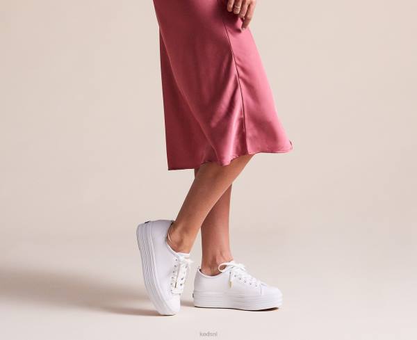 schoenen Keds driedubbele leren sneaker wit vrouwen 86BZ90