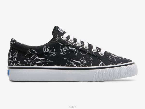 schoenen Keds jump kick canvas handgetekende bloemensneaker zwart wit vrouwen 86BZ201
