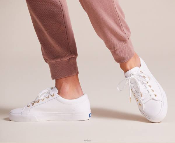 schoenen Keds jump-kick leren sneaker wit goud vrouwen 86BZ84