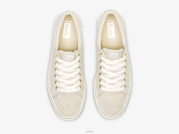 schoenen Keds jump kick linnen gevlekte sneaker havermout vrouwen 86BZ204