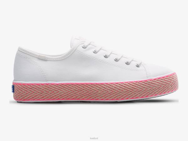 schoenen Keds triple kick canvas jute foxing sneaker wit neonroze vrouwen 86BZ167