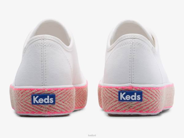 schoenen Keds triple kick canvas jute foxing sneaker wit neonroze vrouwen 86BZ167