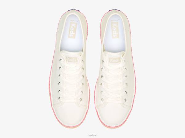 schoenen Keds triple kick canvas jute foxing sneaker wit neonroze vrouwen 86BZ167