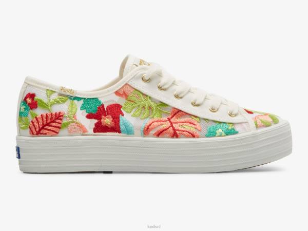schoenen Keds triple kick sneaker met tropisch borduursel wit koraal vrouwen 86BZ152