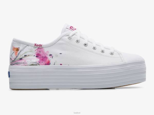 schoenen Keds triple up canvas schilderkunstige gebloemde sneaker wit roze vrouwen 86BZ161
