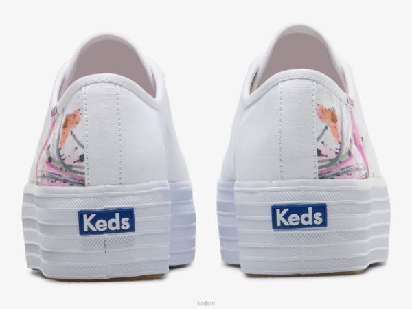 schoenen Keds triple up canvas schilderkunstige gebloemde sneaker wit roze vrouwen 86BZ161
