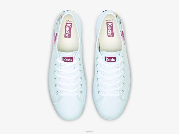 schoenen Keds triple up canvas schilderkunstige gebloemde sneaker wit roze vrouwen 86BZ161